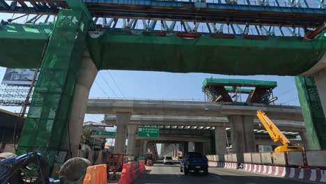 progression of an overpass construction in a city