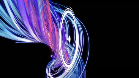 colorful swirling lines and circular shapes, abstract animation on black background