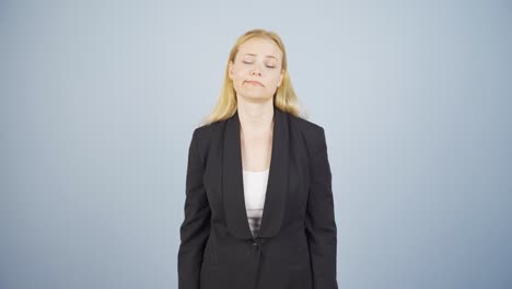 bored business woman looking at camera unhappy.