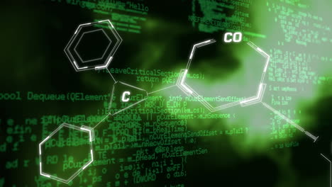 animación de fórmulas químicas y procesamiento de datos en el espacio digital verde