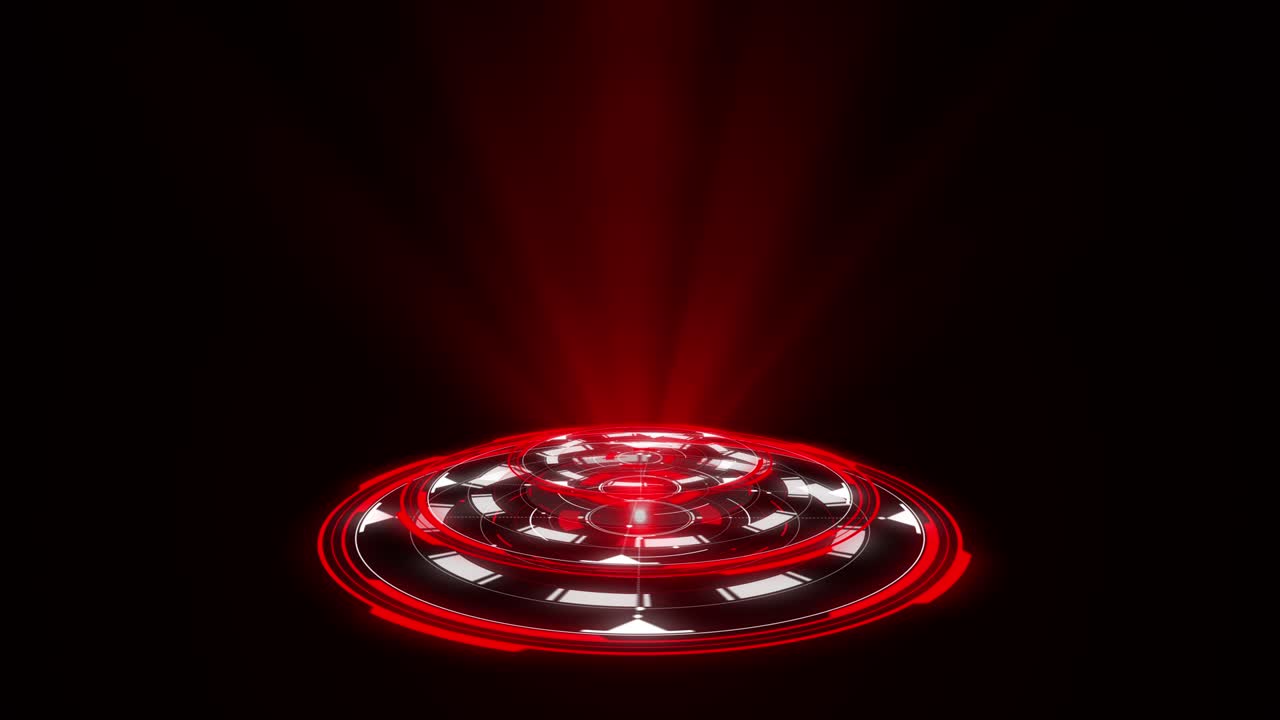 Animazione di design HUD olografico arrotondato. Concetto di tecnologia digitale in colori rossi. Visualizzazione grafica radiale. Pannello hi-tech. Interfaccia futuristica. Display moderno. Dati virtuali