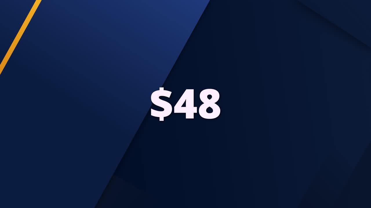 Flat design animation showing a digital price of $48. Designed for marketing videos, online stores, or sales promos