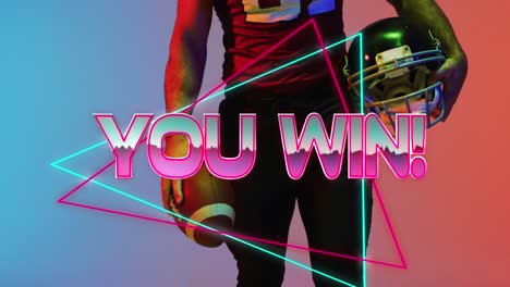 Animation-of-you-win-text-over-american-football-player-and-neon-triangles