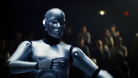 a futuristic robotic performer captivating an enthralled audience with fluid movements and advanced technology in a dynamic show setting