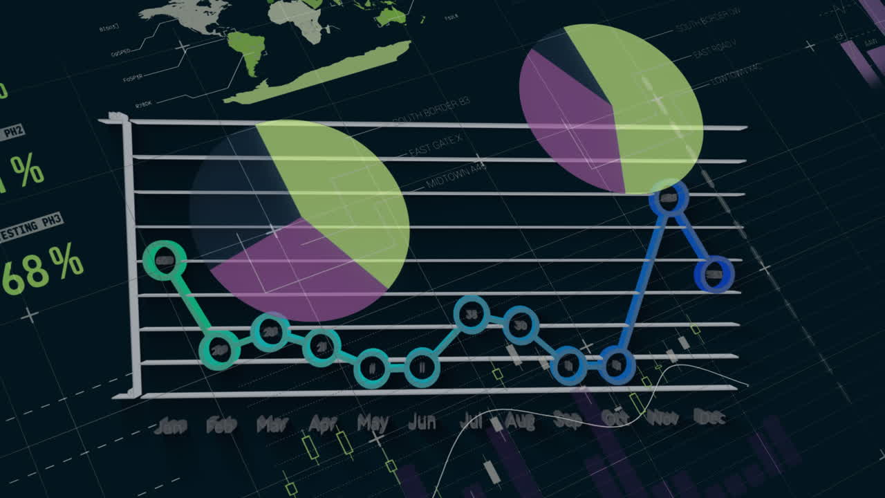 animación de gráficos sobre la interfaz infográfica contra un fondo negro