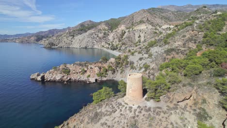 Medieval-watchtower-next-to-cliffs-on-the-Mediterranean-coast