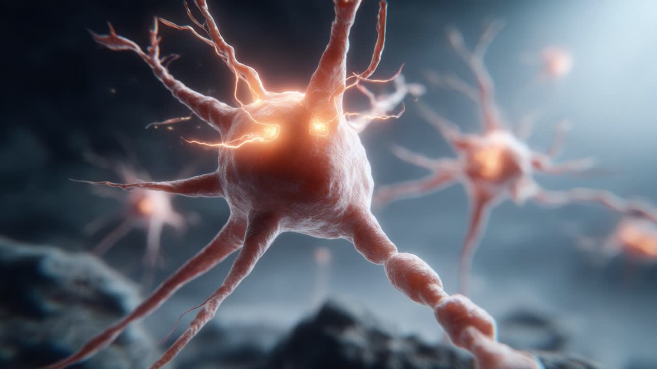 Exploring the Intriguing World of Neurons: A Close-Up View of Electrically Active Nerve Cells with Glowing Elements, Representing Neural Connectivity and Functionality