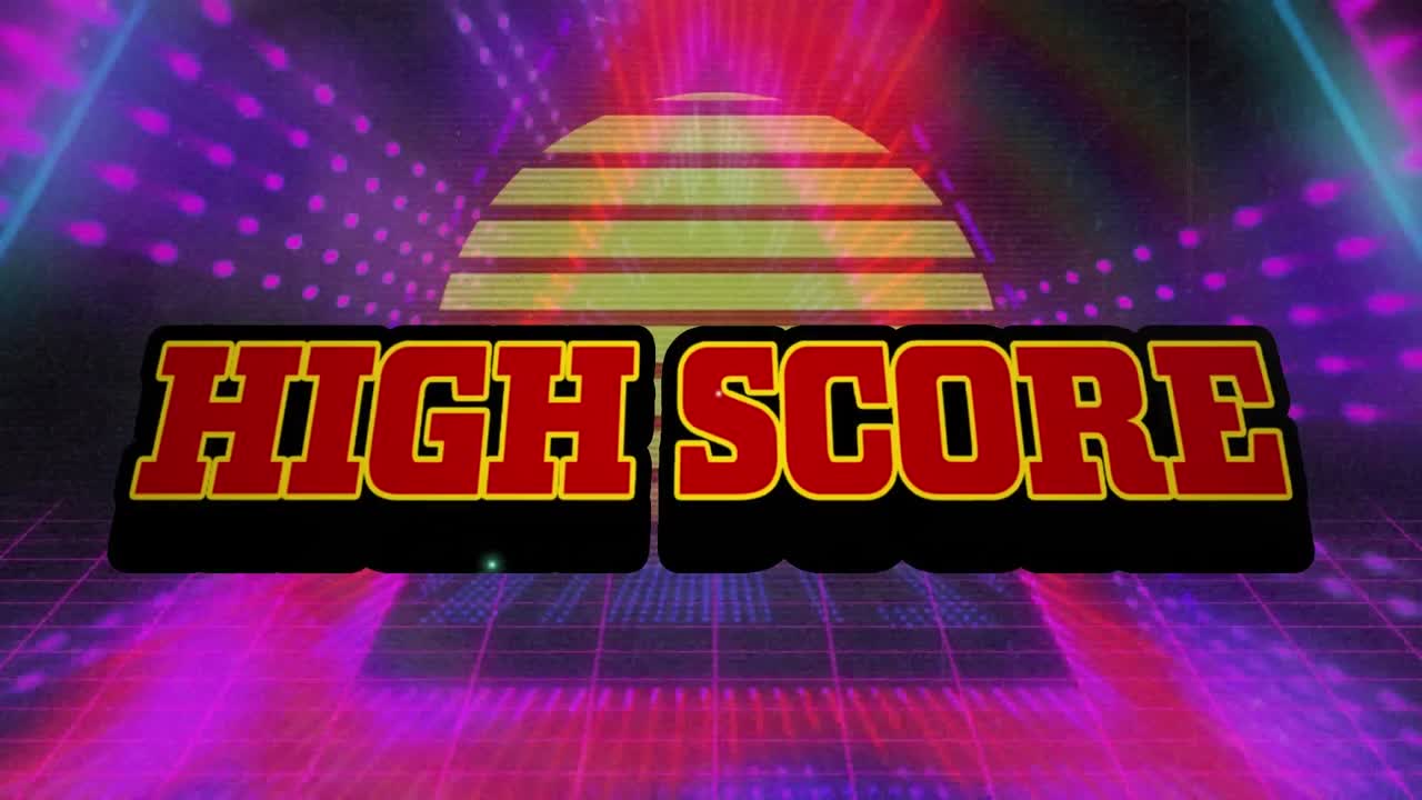Animation af high score-tekst over neontunnel