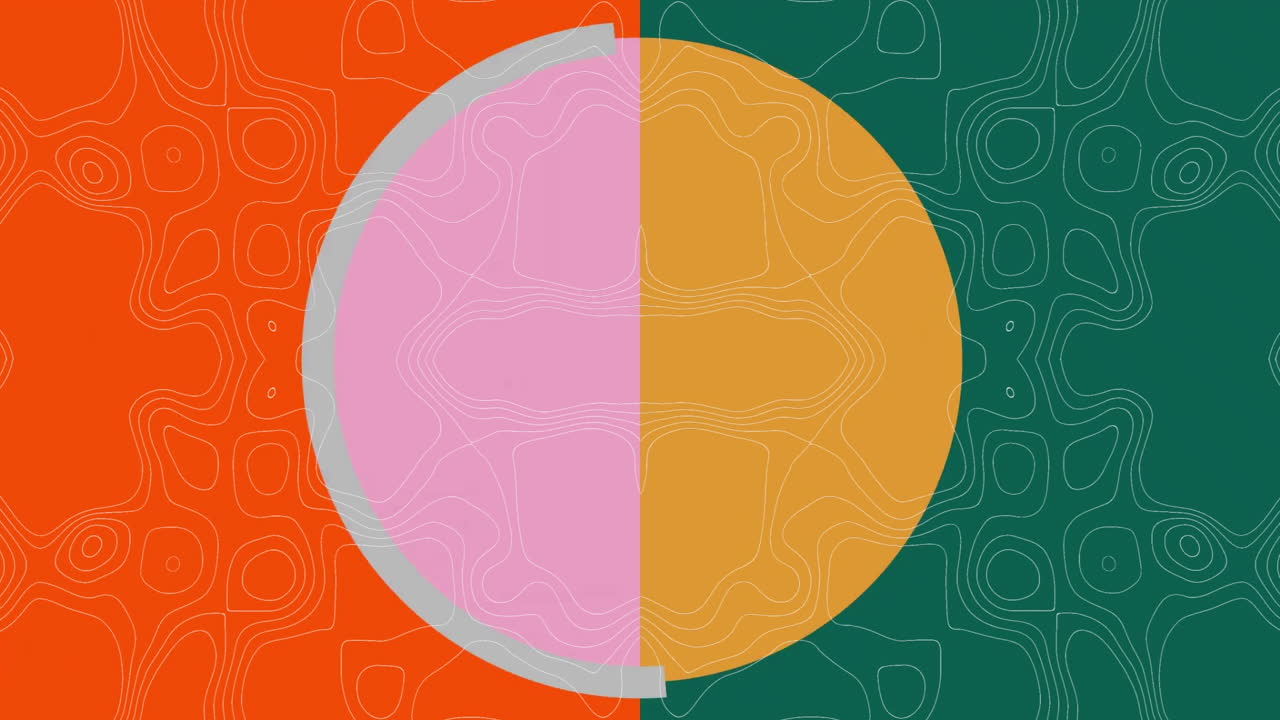 Animation of circles moving over shapes moving on green and red background