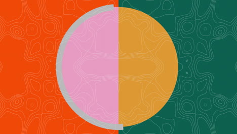 animation of circles moving over shapes moving on green and red background