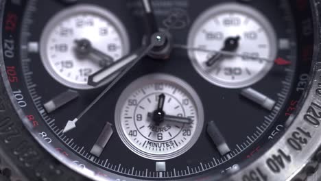 close-up of a chronograph watch face