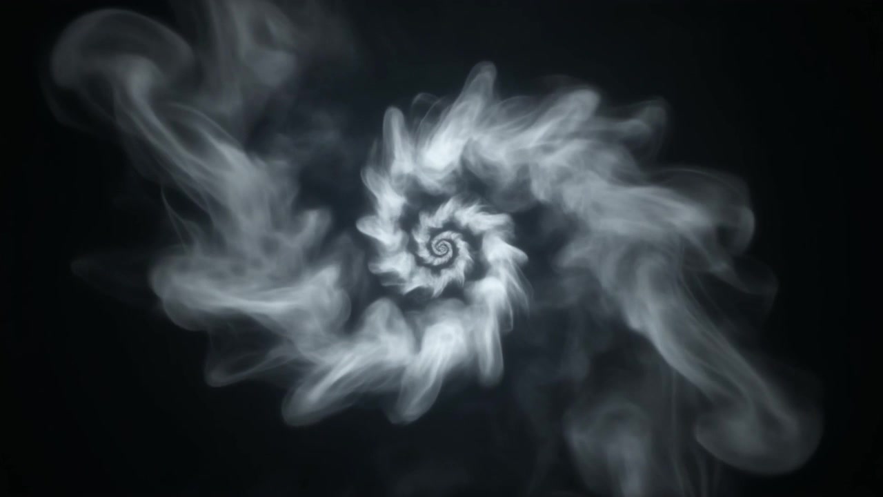 Abstrakt spiral af hvid røg roterende på sort baggrund