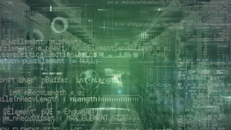 animation of globe and data processing over server room