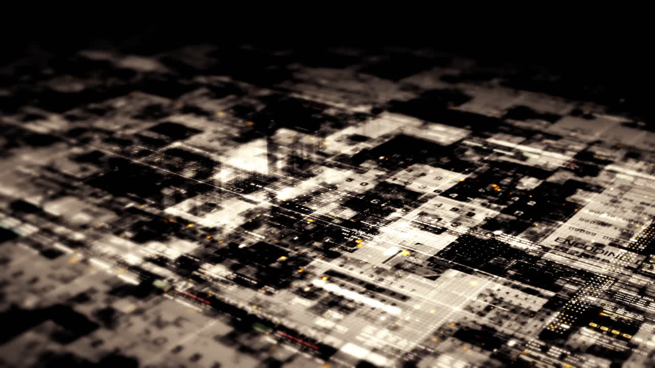 Advanced motion graphic digital map data matrix cyber environment simulation big data analytic artificial intelligent simulation, head up display background