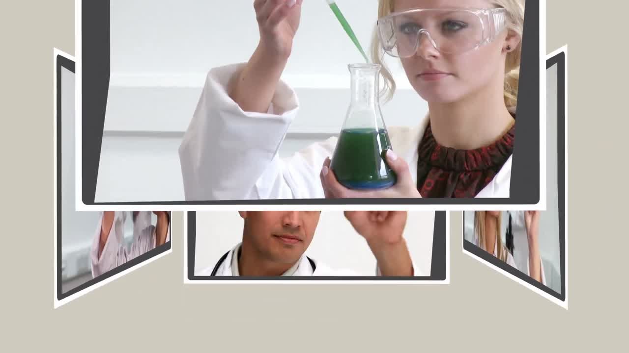 ⁇ 플을 검사하는 의사와 과학자들의 조립