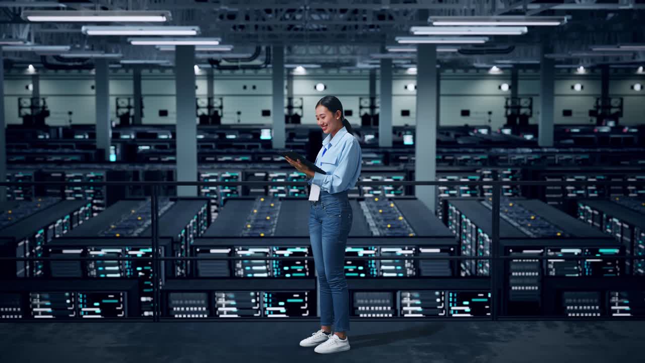 Woman working in a data center