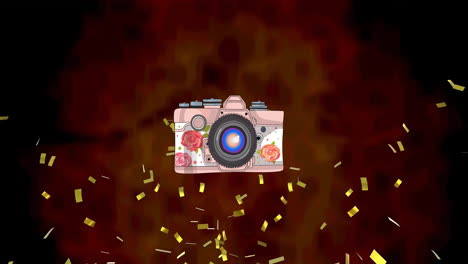 animation of confetti falling over camera on black background