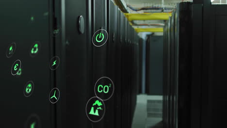 animation of ecology icons over server room