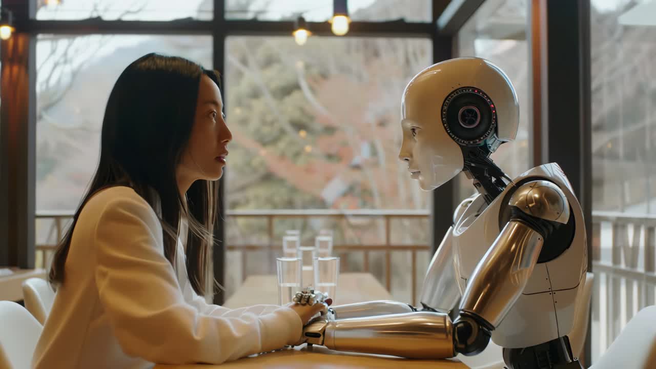 Woman and Robot at a Table