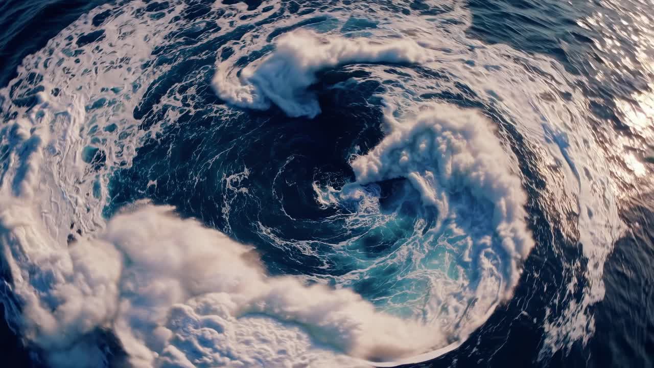 Luftvideo fanger en hvirvlende havvortex. Den dynamiske top-down vinkel fremhæver den fascinerende bevægelse.