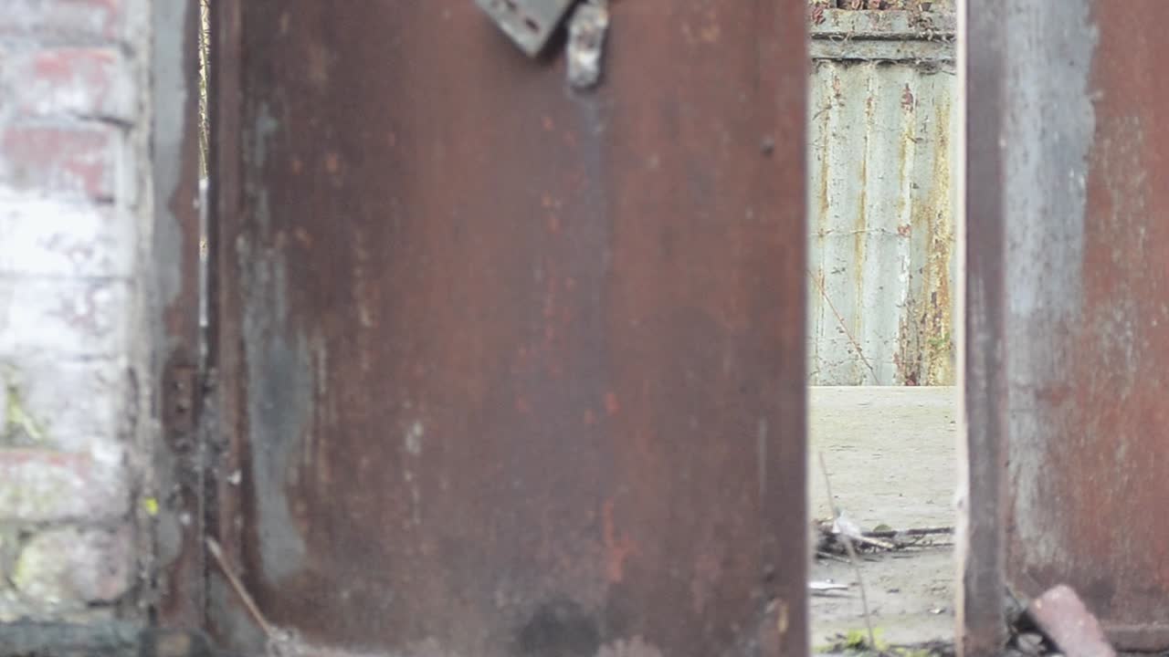 старая ржавая металлическая дверь медленно открывается