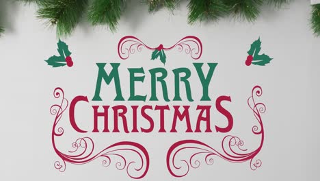 Animation-of-merry-christmas-text-over-fir-tree-branch
