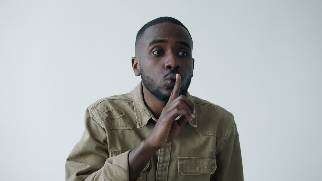 Man with finger on lips