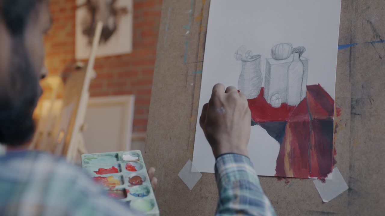 Artist Painting a Still Life in an Art Studio