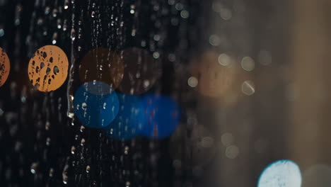 Raindrops on Window with Bokeh Lights at Night