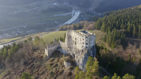 aerial view of likava castle on a sunny day in liptov, slovakia