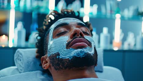 man receiving a facial mask treatment at a spa