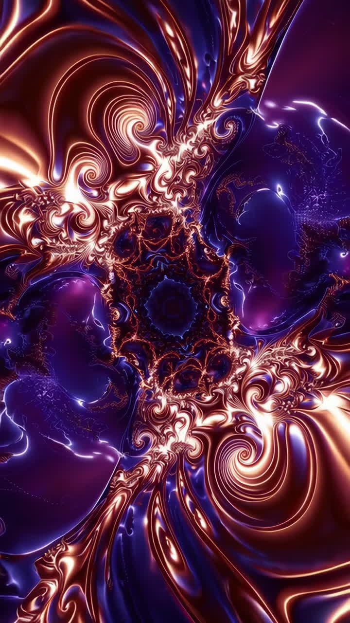 Vibrant Fractal Swirls in Purple and Gold