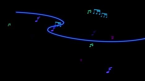 blue tone musical note running animation.  music note such as minim,semibreve,semitone with staff line.