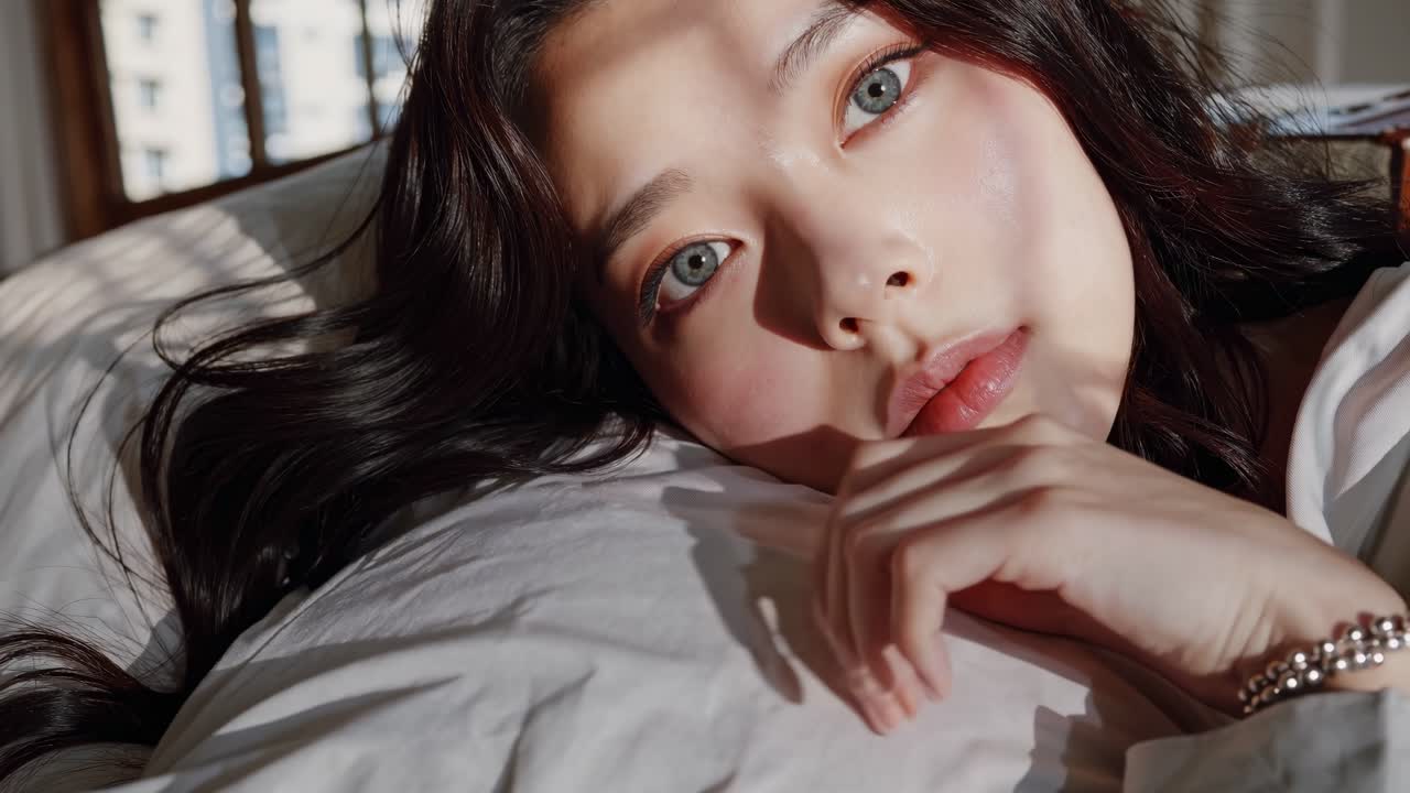 침대에 누워있는 여자