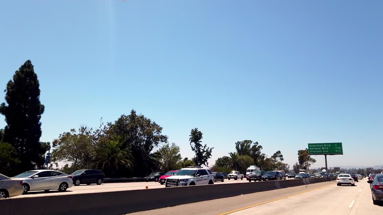 Traffic jam on a highway on a sunny day