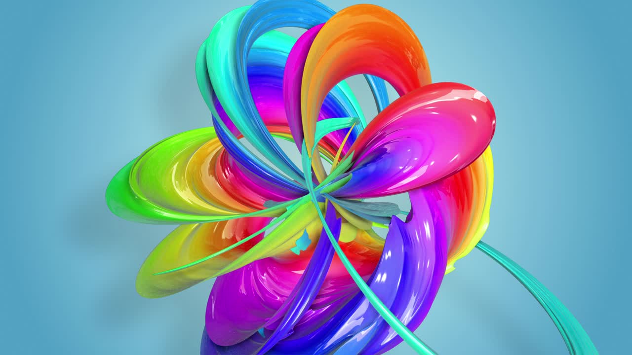 무지개 색의 환상적인 아름다운 리본, 휘어지고 구부러진, 다채로운 크리에이티브 배경, 부드러운 부드러운 애니메이션, 4k 선과 컬러 그라디언트.