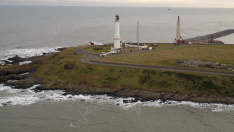 Aerial-view-of-Girdle-Ness-lighthouse,-Aberdeen,-Scotland