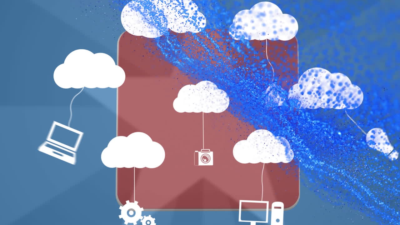 블루 라이트 트레일과 디지털 클라우드의 애니메이션 전자 장치로