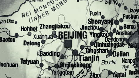close-up monochrome map of china focusing on beijing and surrounding cities