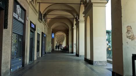covered arcade in european city