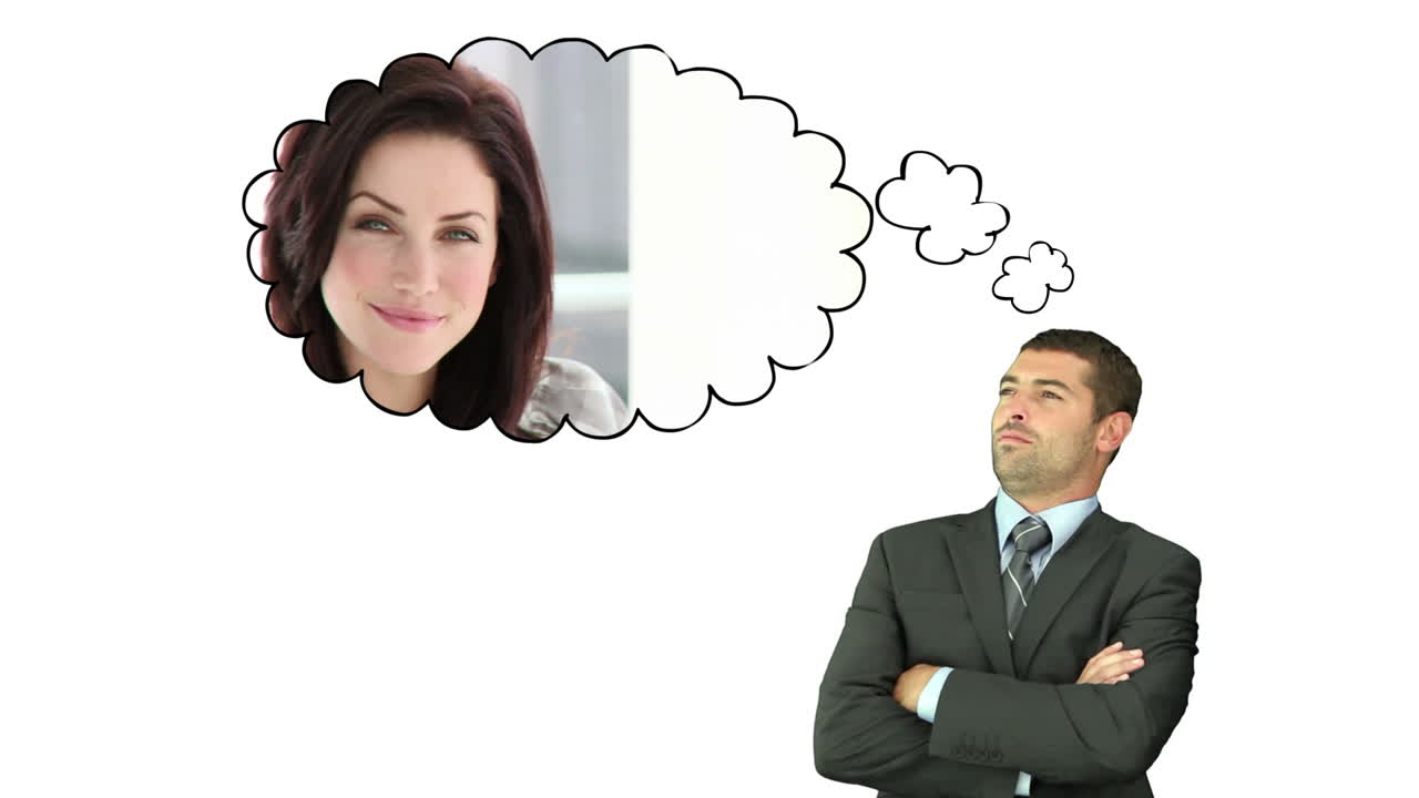 un hombre de negocios pensando en una mujer.