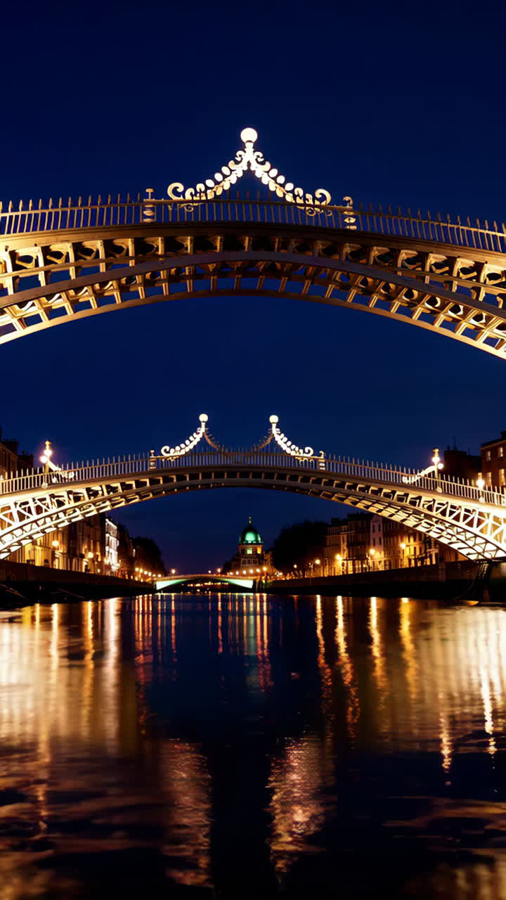 Ha'penny Bridge and River Liffey at Night in Dublin