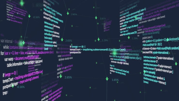 Animation af databehandling på sort baggrund