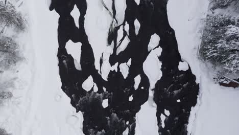 stream flowing on snowy area during winter 4k