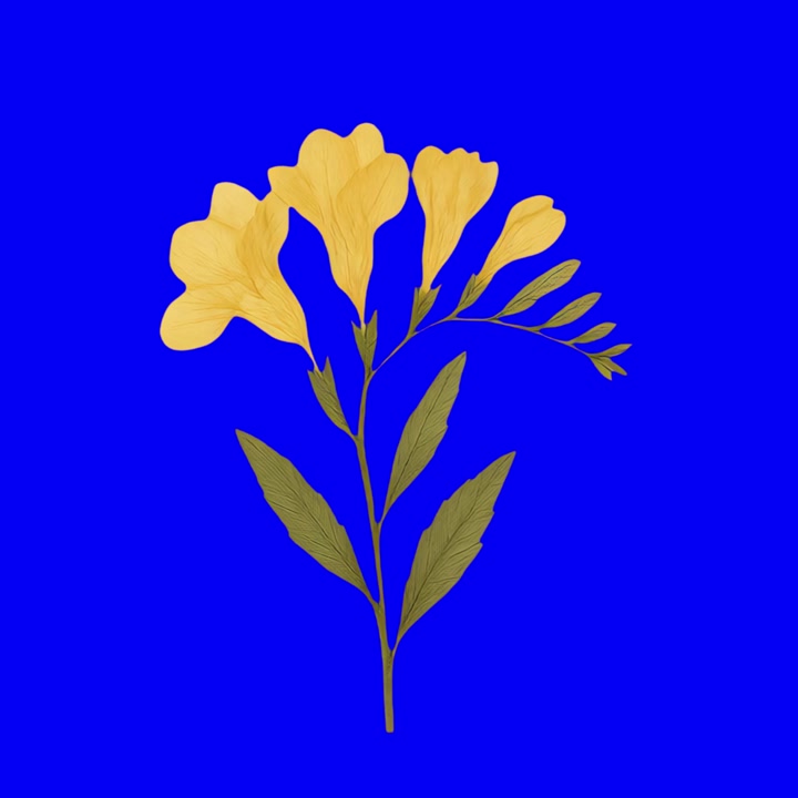 Illustrazione di fiore di fresia giallo su sfondo blu vibrante