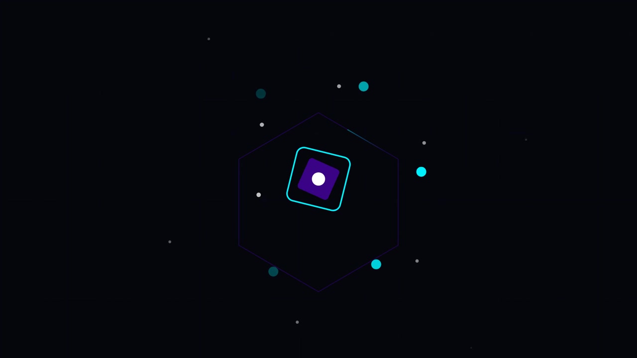 Motion Graphics Astratta con Esagono Rotante e Particelle Fluttuanti