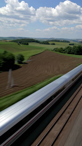 high-speed train across scenic countryside
