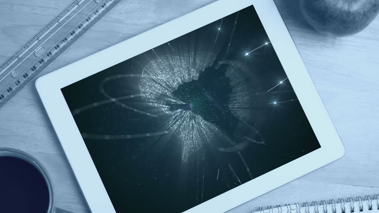 터치 패드 화면에서 회전하는 지구의 애니메이션