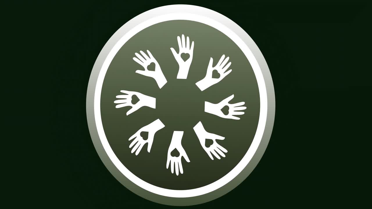 검은 바탕에 심장 아이콘이 있는 손의 애니메이션