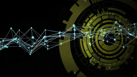 red de conexiones y animación de procesamiento de datos a través de una interfaz circular futurista